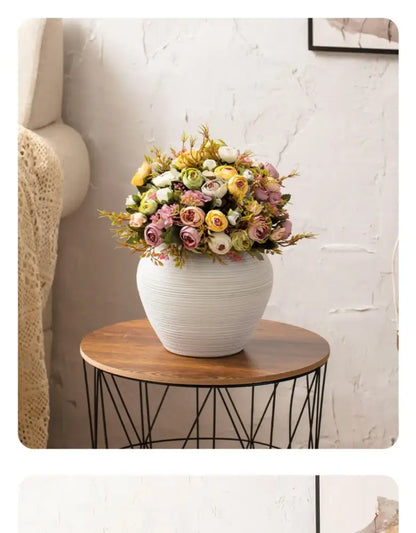 Japanese minimalist hydroponic vase set white ribbed ceramic dining room