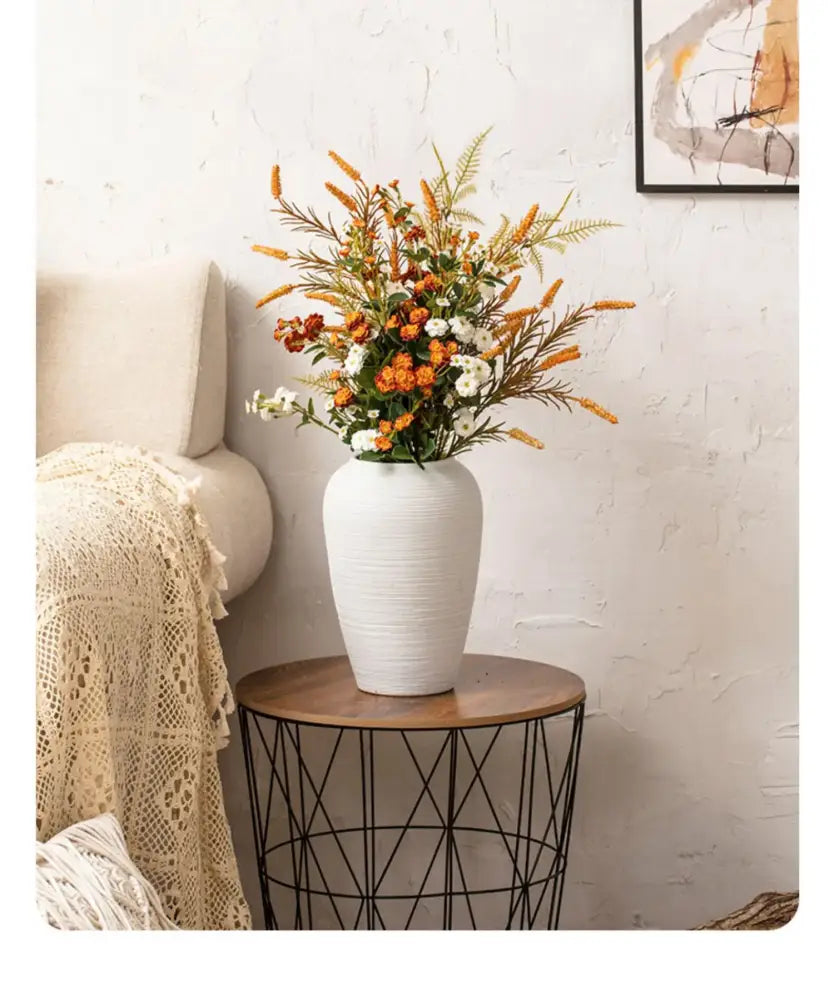 Japanese minimalist hydroponic vase set white ribbed ceramic dining room