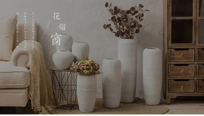 Japanese minimalist hydroponic vase set white ribbed ceramic dining room