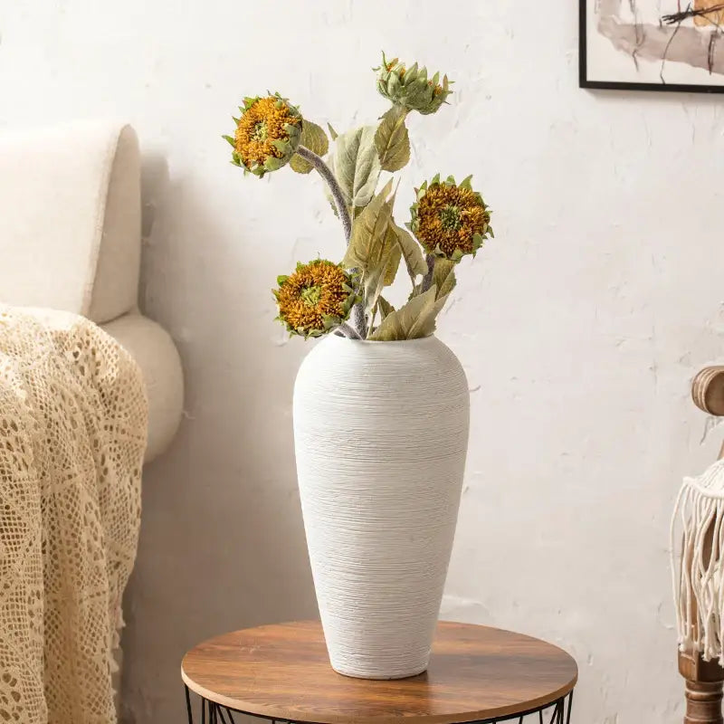 Japanese minimalist hydroponic vase set white ribbed ceramic dining room