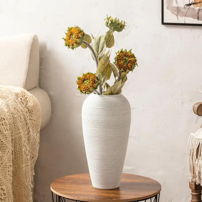 Japanese minimalist hydroponic vase set white ribbed ceramic dining room