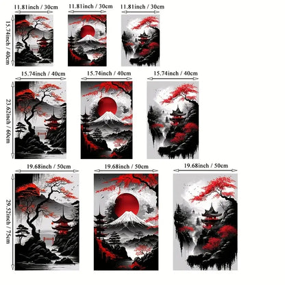 Japanese natural landscape red & white canvas art set living room