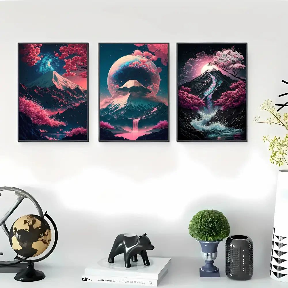 Japanese natural landscape red & white canvas art set living room