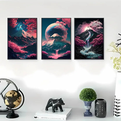 Japanese natural landscape red & white canvas art set living room