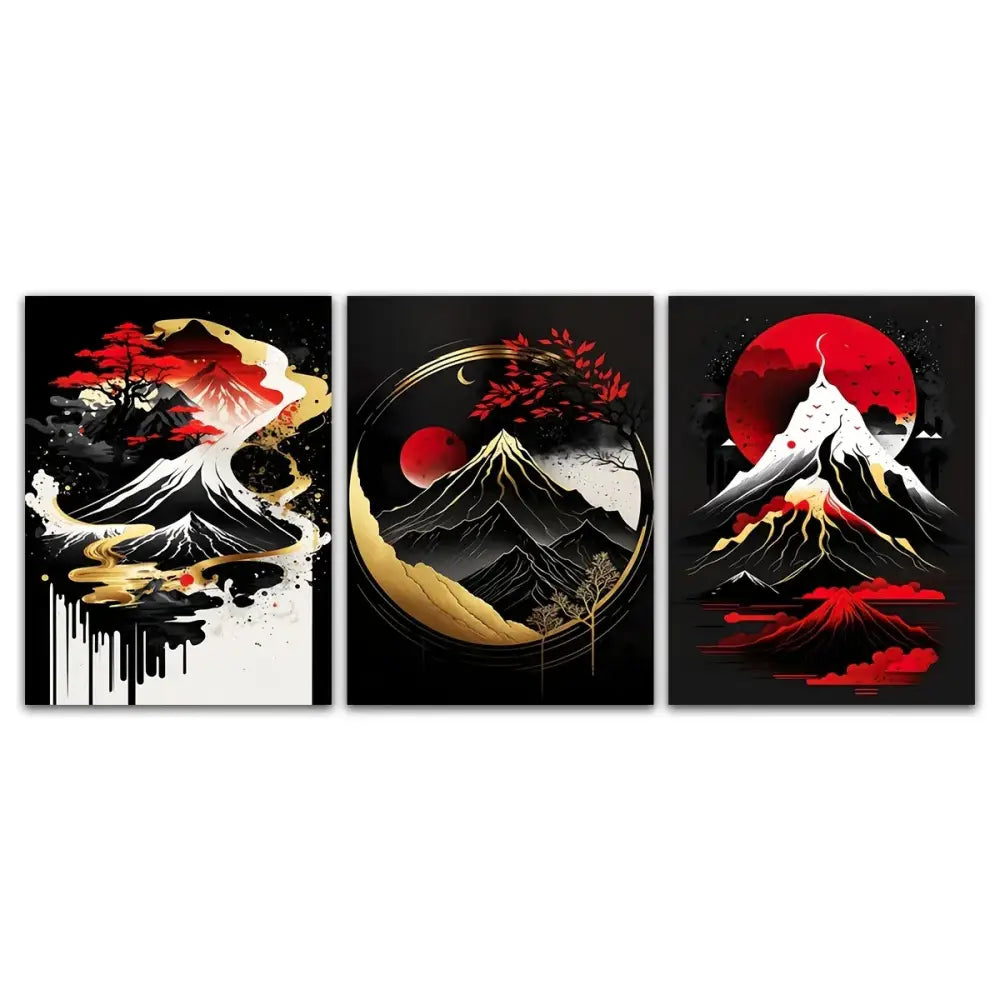 Japanese natural landscape red & white canvas art set living room
