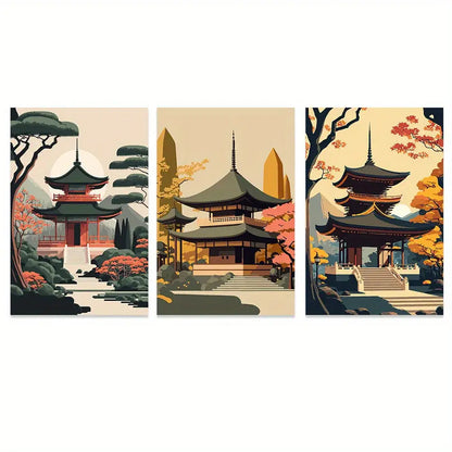 Japanese natural landscape red & white canvas art set living room