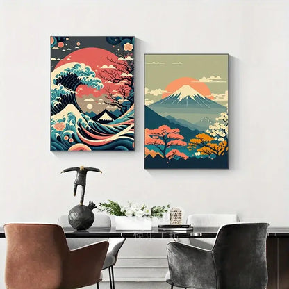 Japanese nature landscape canvas wall art – living room framed set