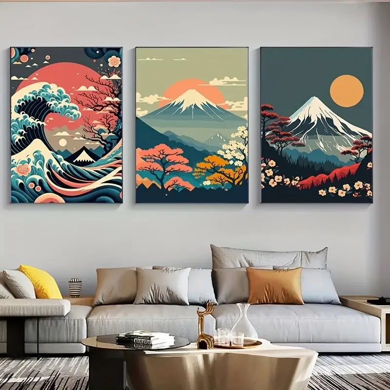 Japanese nature landscape canvas wall art – living room framed set
