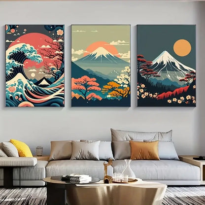 Japanese nature landscape canvas wall art – living room framed set