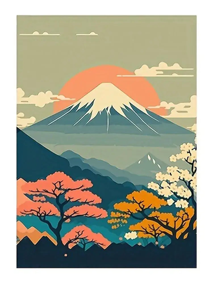Japanese nature landscape canvas wall art – living room framed set
