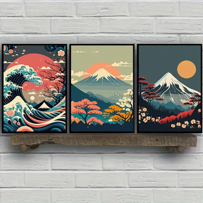 Japanese nature landscape canvas wall art – living room framed set