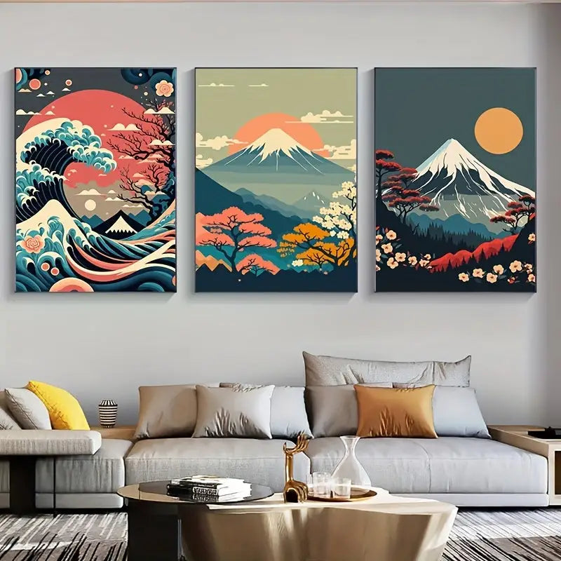 Japanese nature landscape canvas wall art – living room framed set