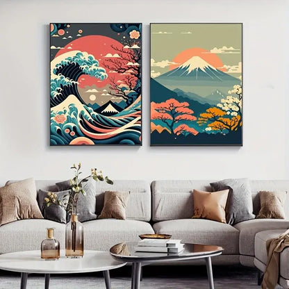 Japanese nature landscape canvas wall art – living room framed set