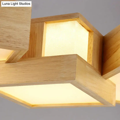 Japanese style wooden led pendant light kitchen island lamp