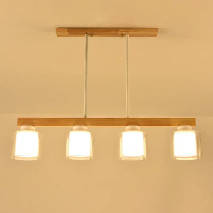 Modern wood and white glass cylinder led island light dining room