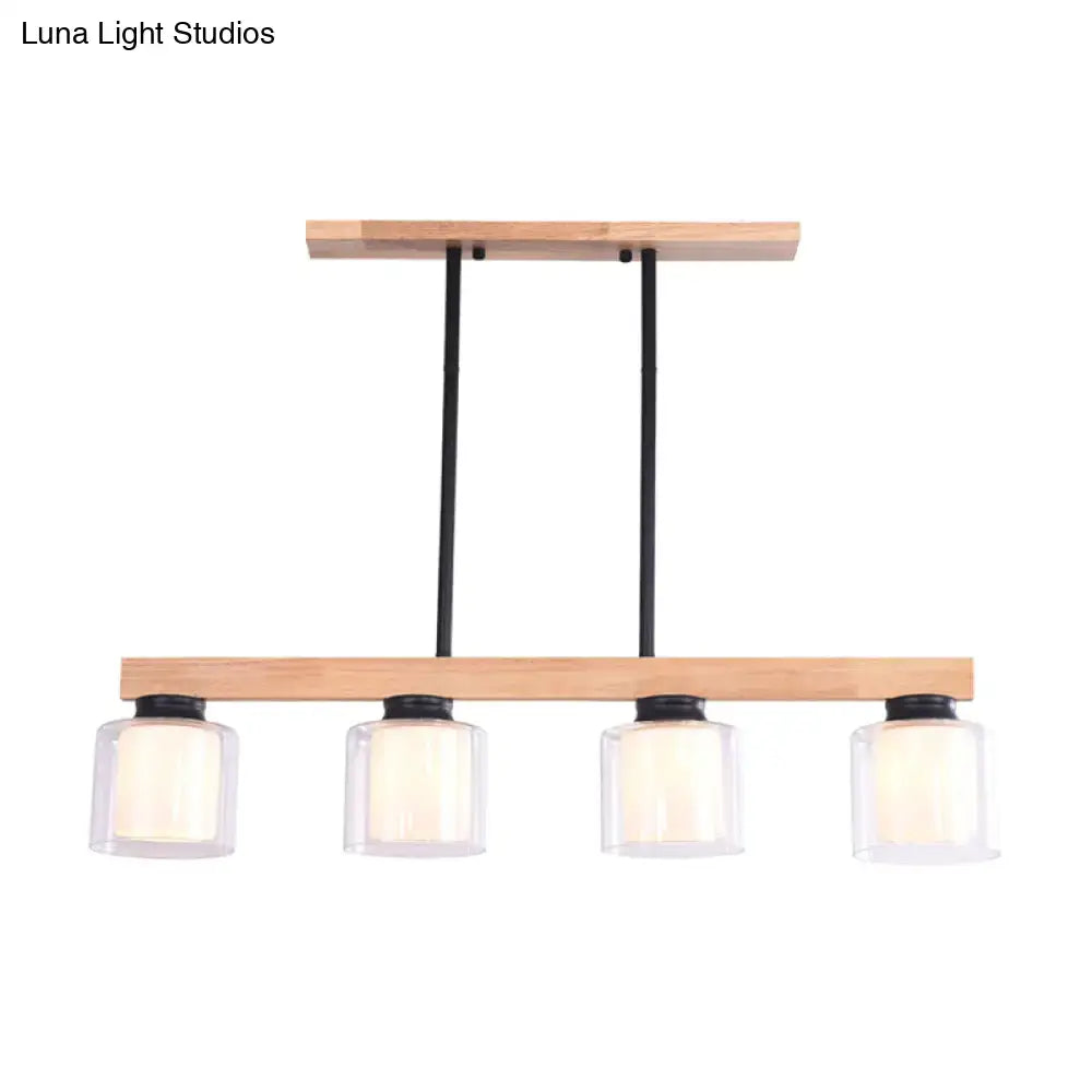 Modern wood and white glass cylinder led island light dining room
