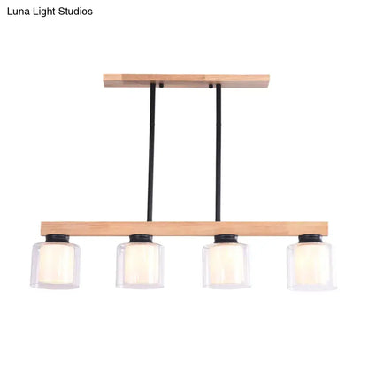 Modern wood and white glass cylinder led island light dining room