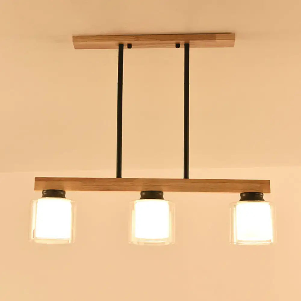 Modern wood and white glass cylinder led island light dining room