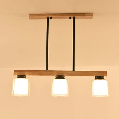 Modern wood and white glass cylinder led island light dining room