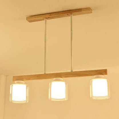 Modern wood and white glass cylinder led island light dining room