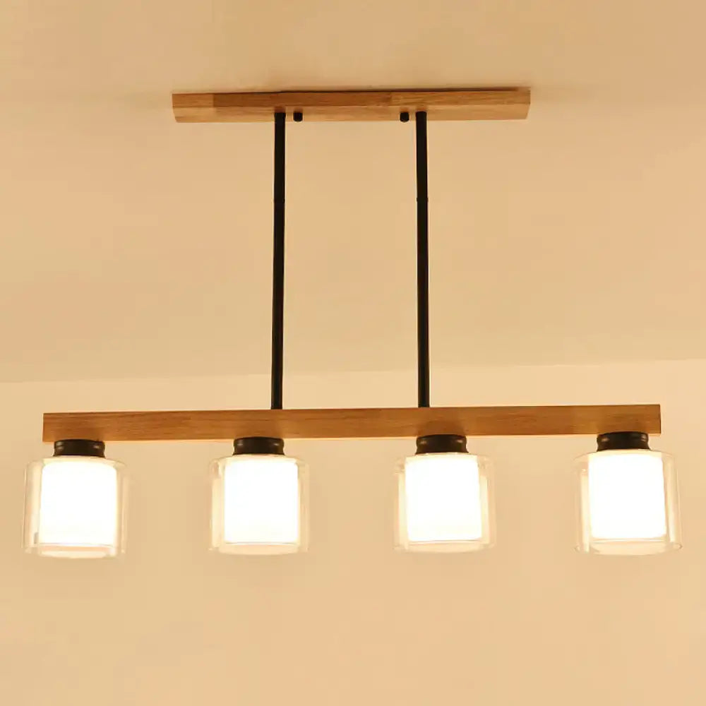Modern wood and white glass cylinder led island light dining room