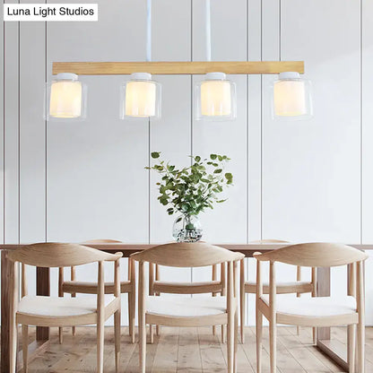 Modern wood and white glass cylinder led island light dining room