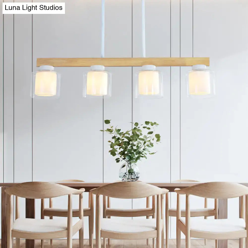 Modern wood and white glass cylinder led island light dining room