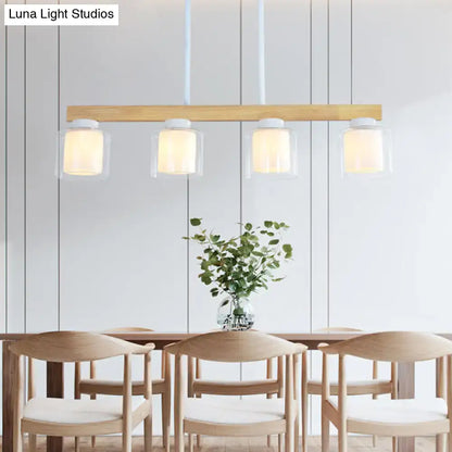 Modern wood and white glass cylinder led island light dining room