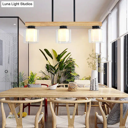 Modern wood and white glass cylinder led island light dining room
