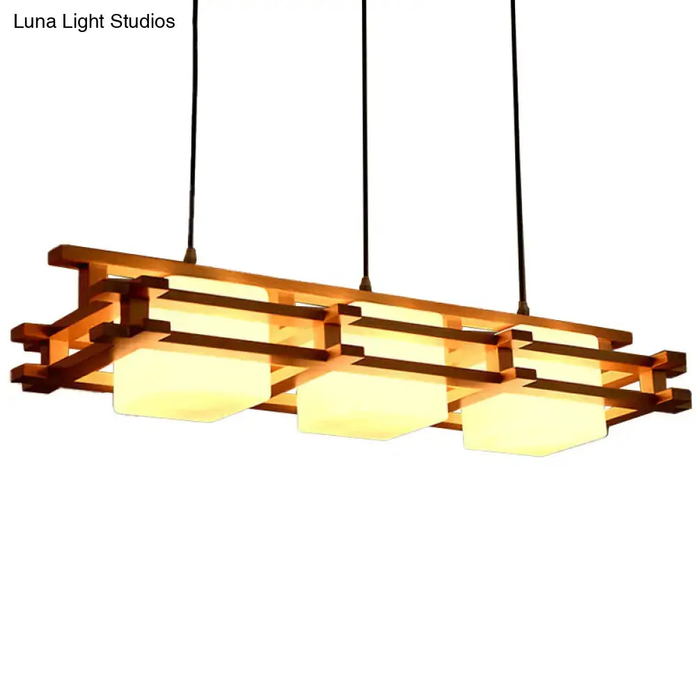 Modern japanese wood glass pendant light dining room island fixture