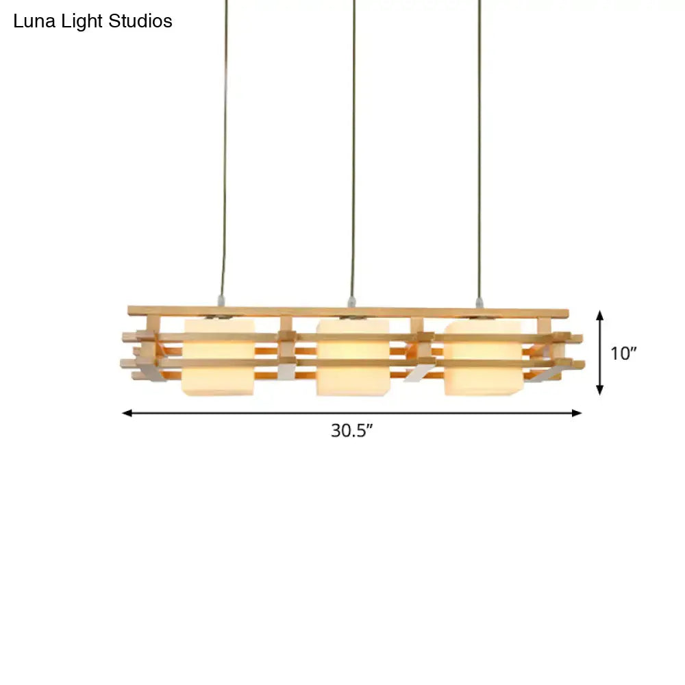 Modern japanese wood glass pendant light dining room island fixture