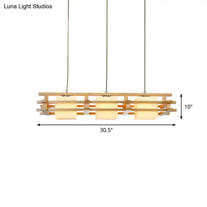 Modern japanese wood glass pendant light dining room island fixture