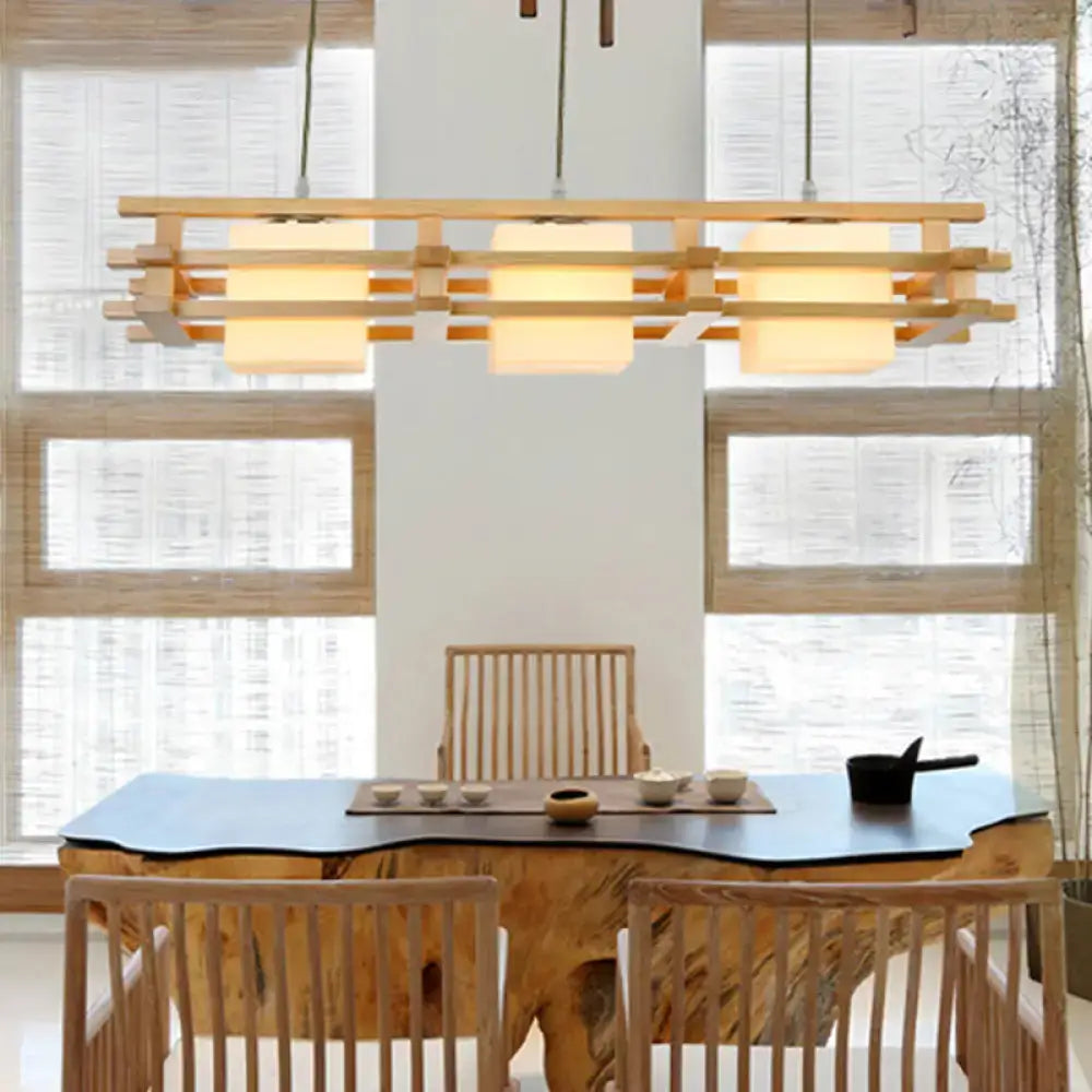 Modern japanese wood glass pendant light dining room island fixture