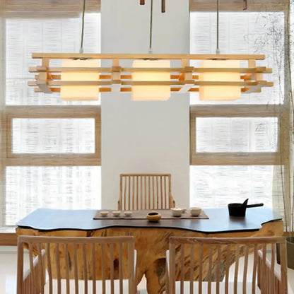 Modern japanese wood glass pendant light dining room island fixture