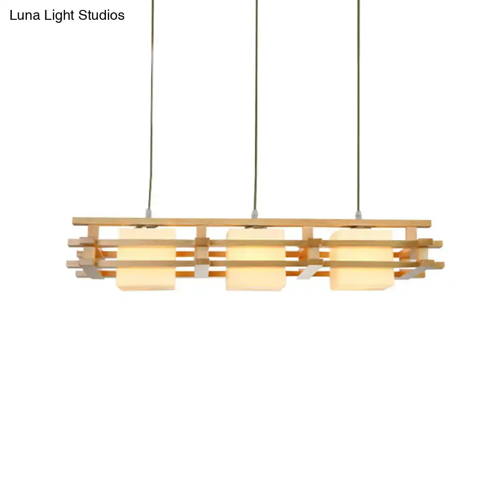 Modern japanese wood glass pendant light dining room island fixture