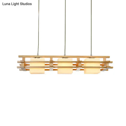 Modern japanese wood glass pendant light dining room island fixture