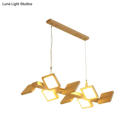 Modern wood square led pendant light dining room warm white shade