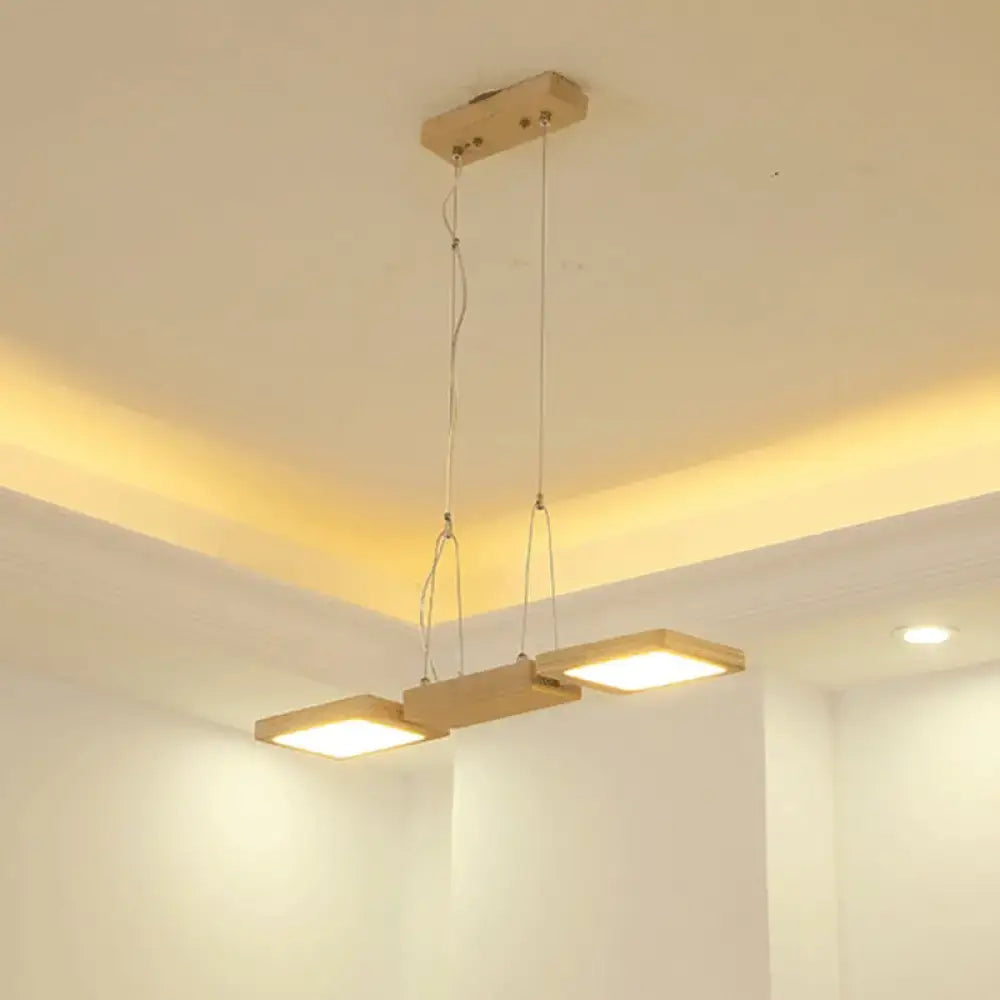 Modern wood square led pendant light dining room warm white shade
