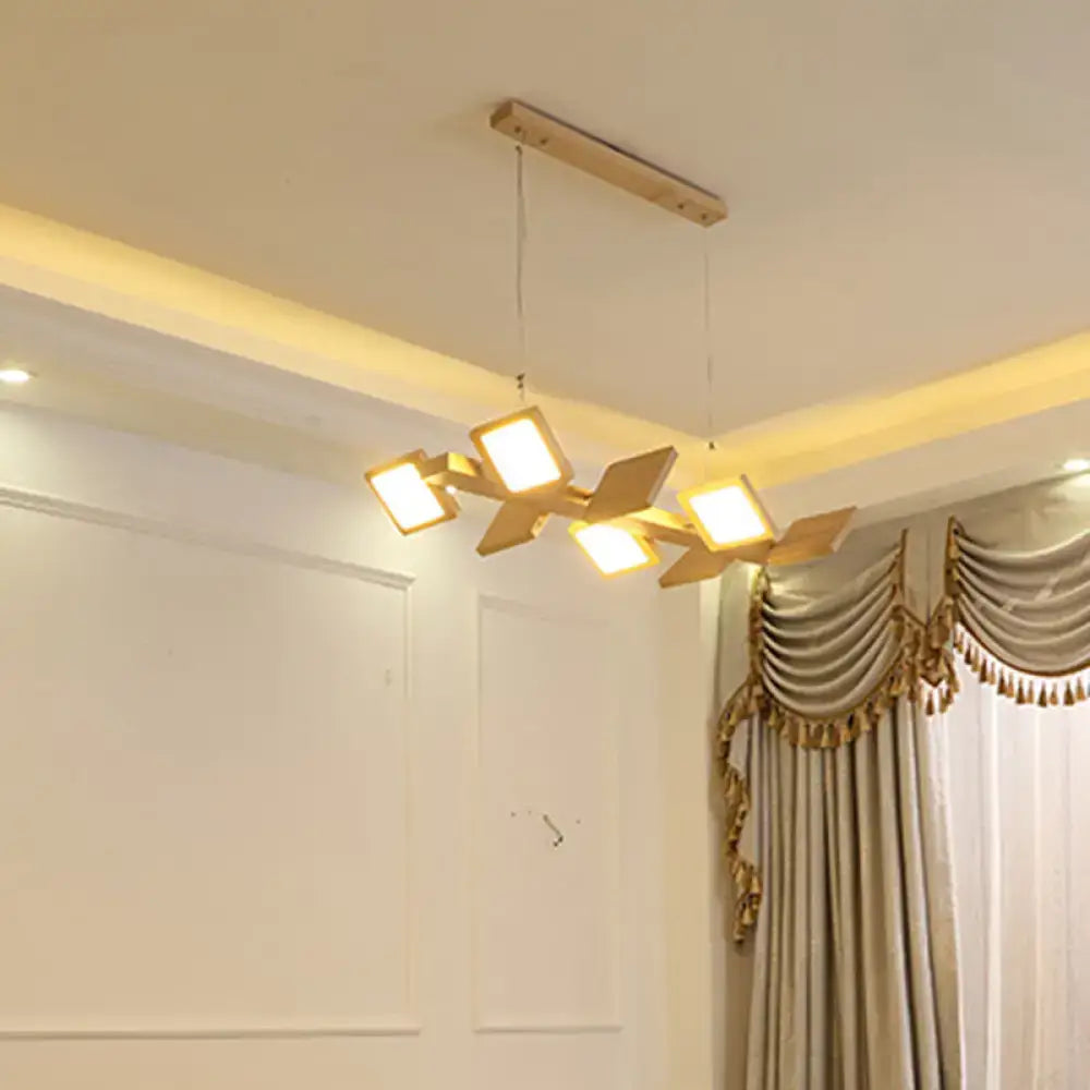 Modern wood square led pendant light dining room warm white shade