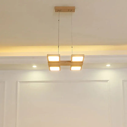 Modern wood square led pendant light dining room warm white shade