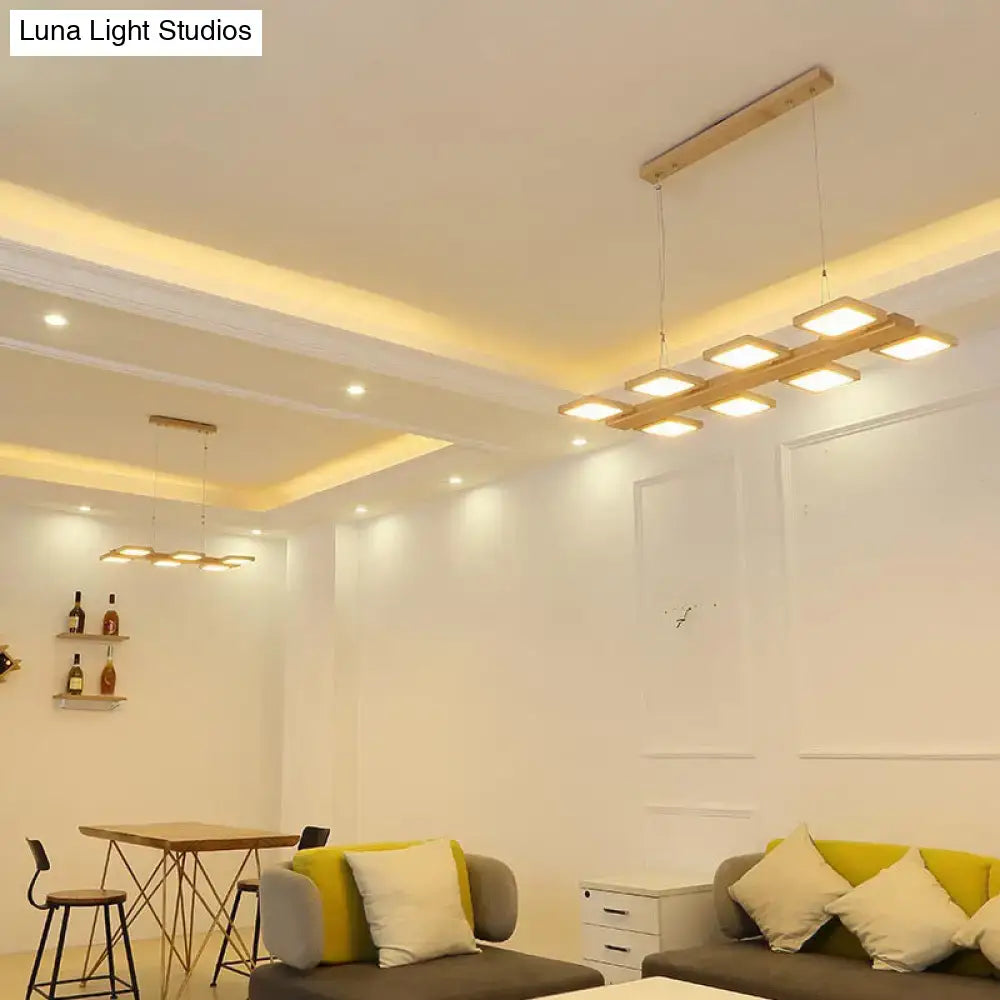 Modern wood square led pendant light dining room warm white shade