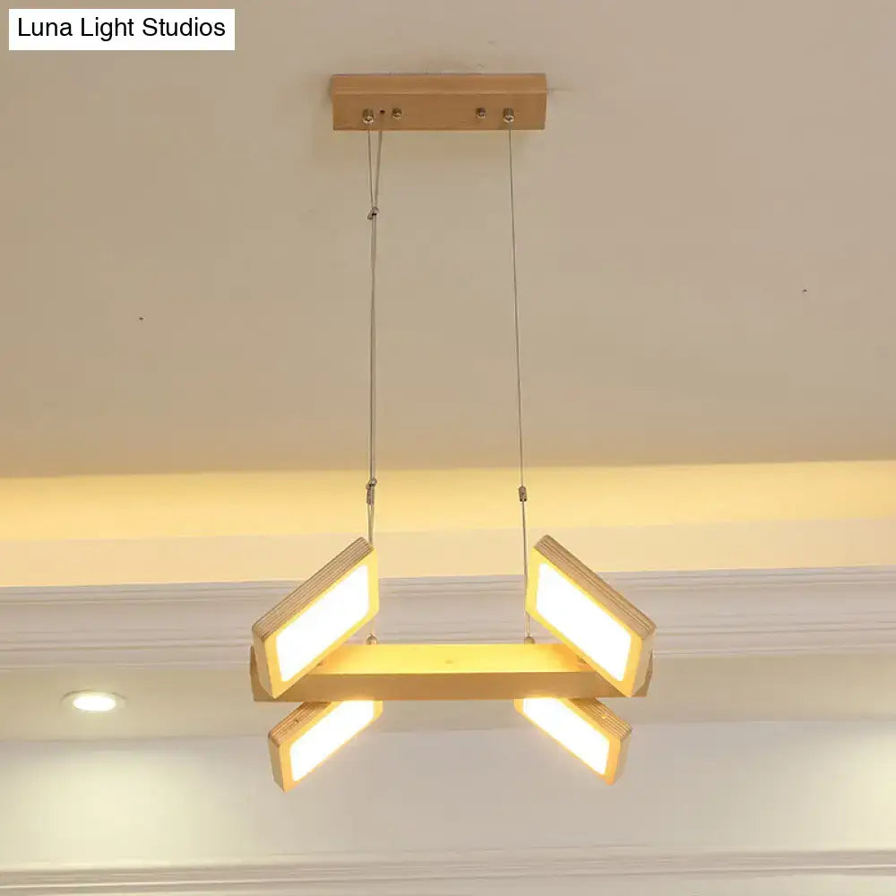 Modern wood square led pendant light dining room warm white shade