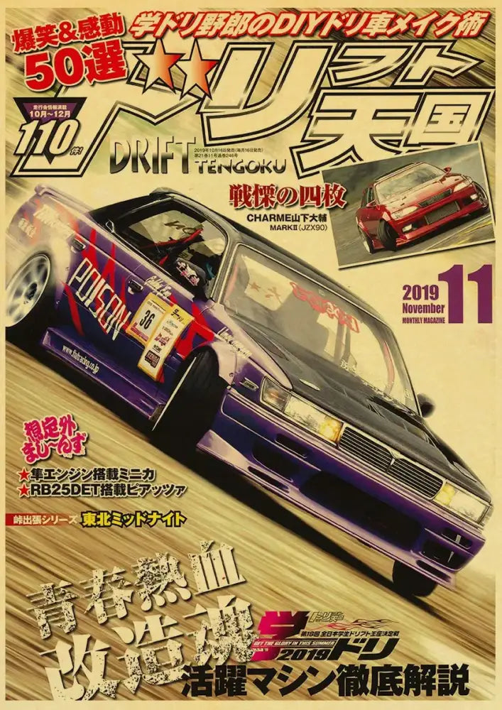 Retro jdm racing black sports car poster bedroom wall art