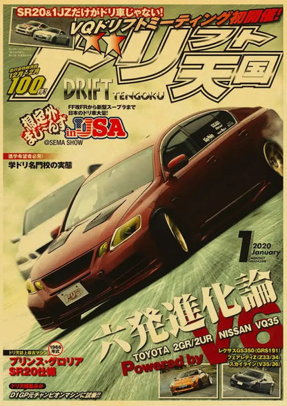 Retro jdm racing black sports car poster bedroom wall art