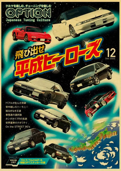 Retro jdm racing black sports car poster bedroom wall art