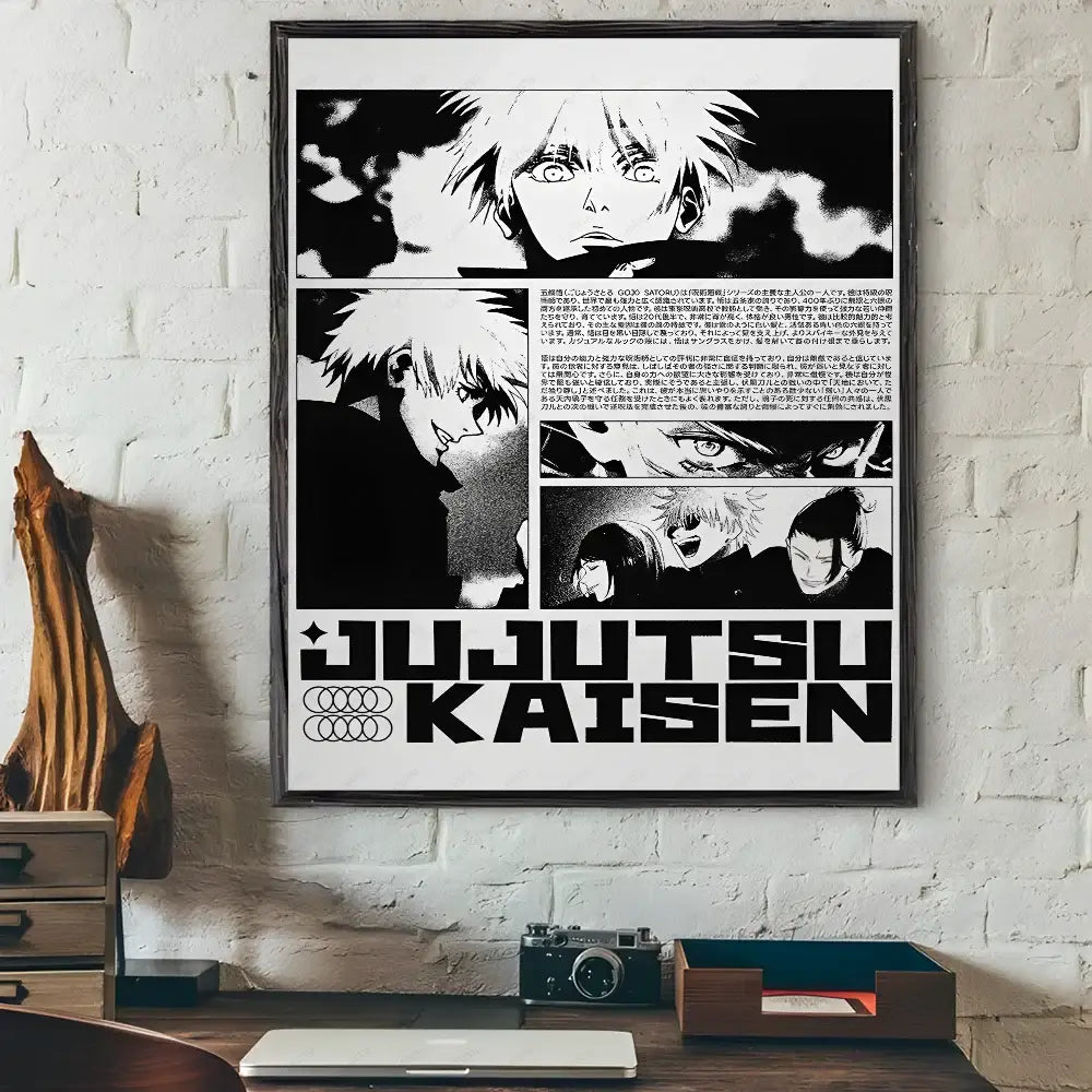 Modern jujutsu kaisen anime wall art bedroom black & white posters