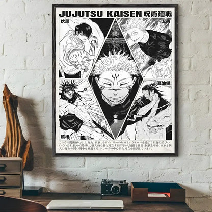 Modern jujutsu kaisen anime wall art bedroom black & white posters