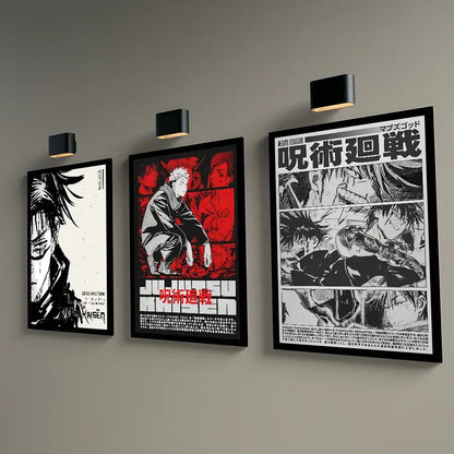 Modern jujutsu kaisen anime wall art bedroom black & white posters