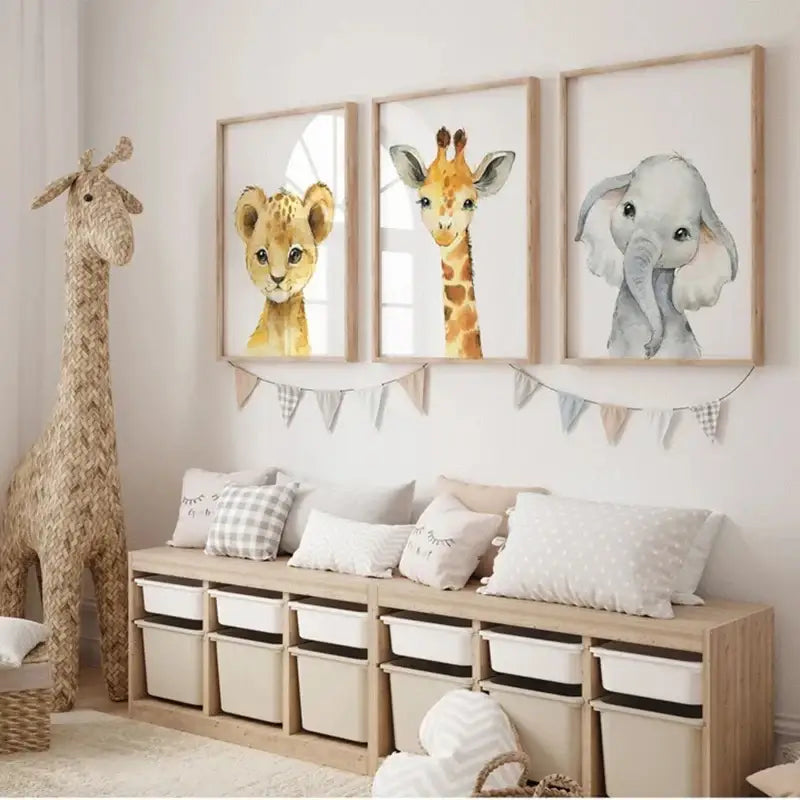 Watercolor pastel animal nursery wall art set – nursery room decor