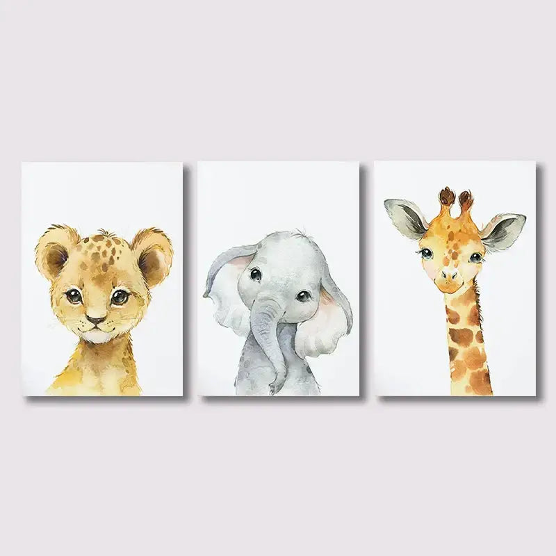 Watercolor pastel animal nursery wall art set – nursery room decor